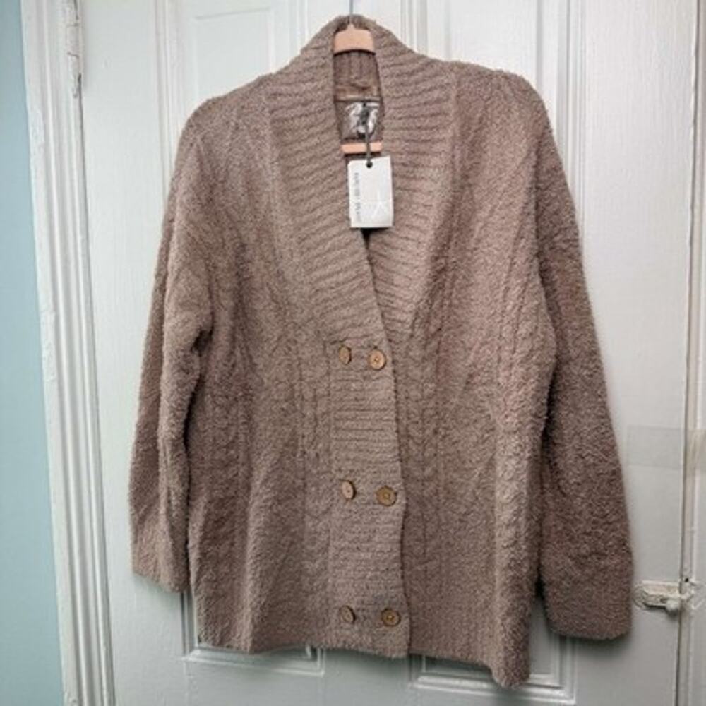 Barefoot Dreams CozyChic Cable Buttoned Cardigan Willow Size Medium New With Tag